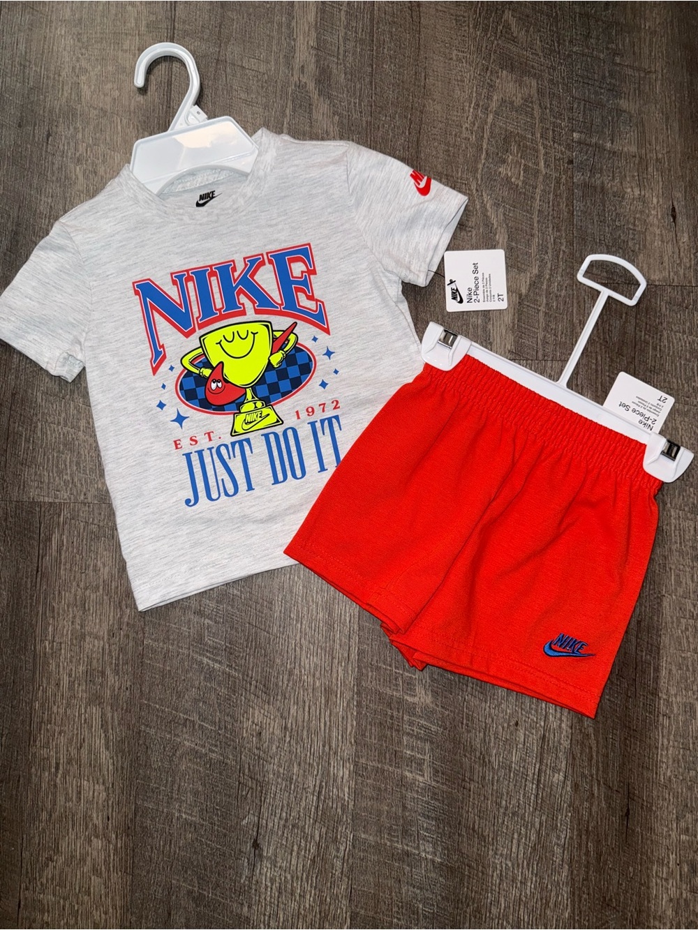 Nike Grey Graphic 'Just Do It' Tee with Red Athletic Shorts